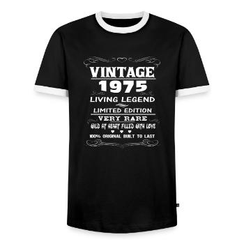 VINTAGE 1975 - Men's Ringer Shirt - black/white - Front - AI Model Female 172 light (172cm) & AI Model Male 178 light (178cm)