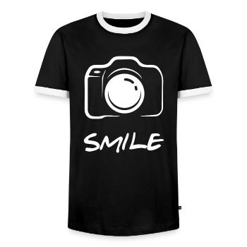 Camera Photographer Photography Gift Smile - Men's Ringer Shirt - black/white - Front - AI Model Female 172 light (172cm) & AI Model Male 178 light (178cm)