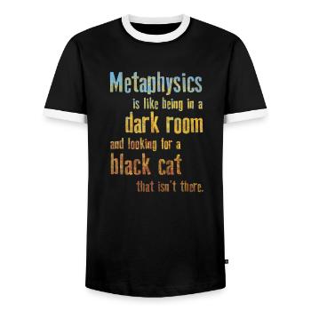 Metaphysics Phrases Philosophy - Men's Ringer Shirt - black/white - Front - AI Model Female 172 light (172cm) & AI Model Male 178 light (178cm)