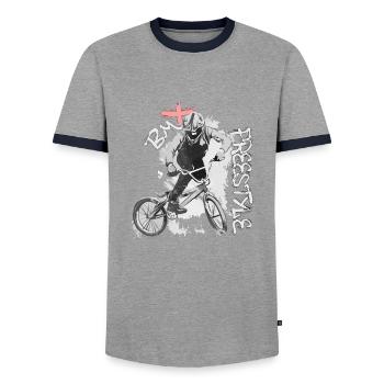 BMX Freestyle - Men's Ringer Shirt - grey/navy  - Front - AI Model Female 172 light (172cm) & AI Model Male 178 light (178cm)