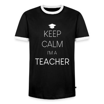 Stay calm, I'm a teacher - Men's Ringer Shirt - black/white - Front - AI Model Female 172 light (172cm) & AI Model Male 178 light (178cm)
