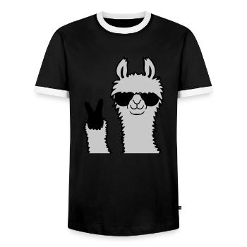 Cool Lama No Drama Llama Peace Sunglasses - Men's Ringer Shirt - black/white - Front - AI Model Female 172 light (172cm) & AI Model Male 178 light (178cm)