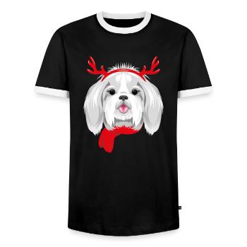 Pretty Shih Tzu wearing Christmas horns - Men's Ringer Shirt - black/white - Front - AI Model Female 172 light (172cm) & AI Model Male 178 light (178cm)
