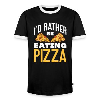 I'd Rather Be Eating Pizza - Pizza Eater Italian - Men's Ringer Shirt - black/white - Front - AI Model Female 172 light (172cm) & AI Model Male 178 light (178cm)