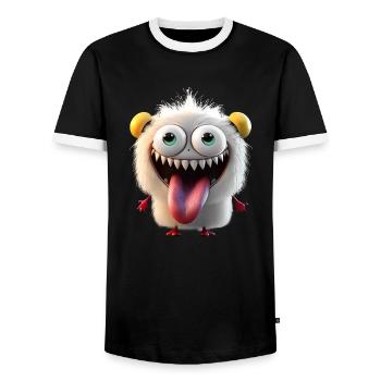 Happy Halloween cute monster tongue out scary fun - Men's Ringer Shirt - black/white - Front - AI Model Female 172 light (172cm) & AI Model Male 178 light (178cm)