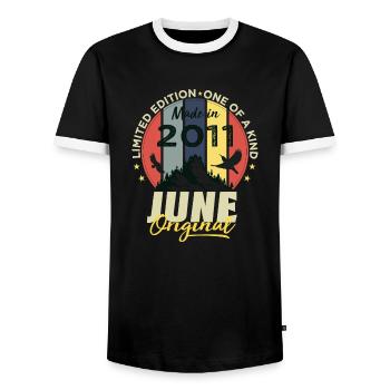 June 2011 Birthday Gift June 2011 June 2011 - Men's Ringer Shirt - black/white - Front - AI Model Female 172 light (172cm) & AI Model Male 178 light (178cm)