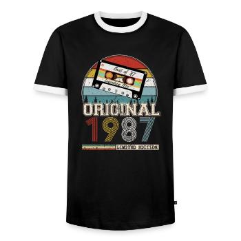 Jahrgang 1987 37 Jahre Jubiläumsgeschenk - Männer Kontrast-T-Shirt - Schwarz/Weiß - Vorne - AI Model Female 172 light (172cm) & AI Model Male 178 light (178cm)