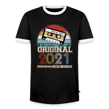 Vintage 2021 Cadeau Anniversaire 3 ans - T-shirt contrasté Homme - noir/blanc - Devant - AI Model Female 172 light (172cm) & AI Model Male 178 light (178cm)