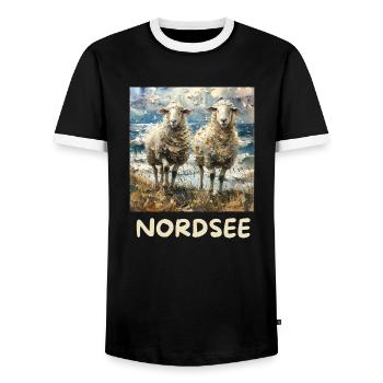 North Sea Sheep Northern Germany Lower Saxony - Men's Ringer Shirt - black/white - Front - AI Model Female 172 light (172cm) & AI Model Male 178 light (178cm)