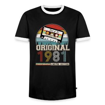 Vintage 1981 Cadeau Anniversaire 43 ans - T-shirt contrasté Homme - noir/blanc - Devant - AI Model Female 172 light (172cm) & AI Model Male 178 light (178cm)