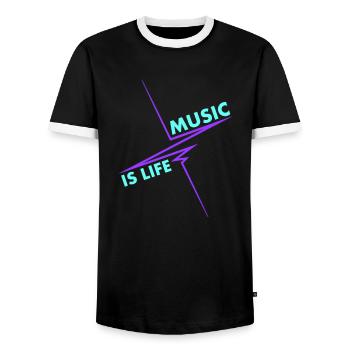 Music is Life Puls Heartbeat Music Fréquence Paroles - T-shirt contrasté Homme - noir/blanc - Devant - AI Model Female 172 light (172cm) & AI Model Male 178 light (178cm)