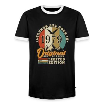 Original 1979 Geburtstagsgeschenk 1979 authentisch - Männer Kontrast-T-Shirt - Schwarz/Weiß - Vorne - AI Model Female 172 light (172cm) & AI Model Male 178 light (178cm)