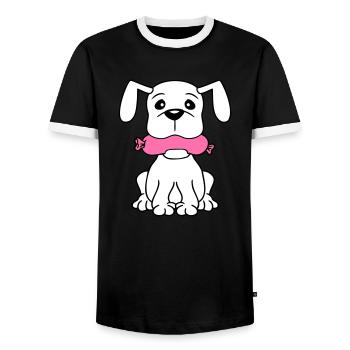 Chien Saucisse Bouche Faim Nourriture Mange Saucisses Sucré - T-shirt contrasté Homme - noir/blanc - Devant - AI Model Female 172 light (172cm) & AI Model Male 178 light (178cm)