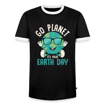 Go Planet It's Your Earth Day Environmental Planet - Men's Ringer Shirt - black/white - Front - AI Model Female 172 light (172cm) & AI Model Male 178 light (178cm)