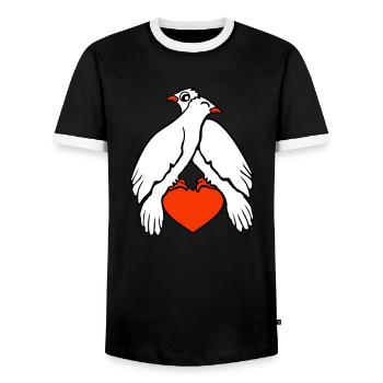 2 Tauben Herz Vögel zwei Pärchen sitzen verliebt - Männer Kontrast-T-Shirt - Schwarz/Weiß - Vorne - AI Model Female 172 light (172cm) & AI Model Male 178 light (178cm)