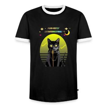 Purr Serenades Under The Soft Lemon Light - Men's Ringer Shirt - black/white - Front - AI Model Female 172 light (172cm) & AI Model Male 178 light (178cm)