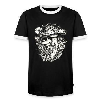 Mushrooms, Magic mushrooms, Autumn, Forest, Nature - Men's Ringer Shirt - black/white - Front - AI Model Female 172 light (172cm) & AI Model Male 178 light (178cm)
