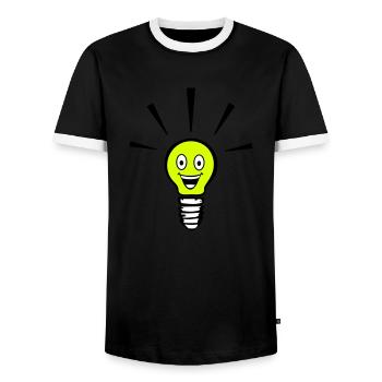 Light bulb with smiley - big idea - Men's Ringer Shirt - black/white - Front - AI Model Female 172 light (172cm) & AI Model Male 178 light (178cm)