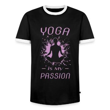 YOGA - Männer Kontrast-T-Shirt - Schwarz/Weiß - Vorne - AI Model Female 172 light (172cm) & AI Model Male 178 light (178cm)