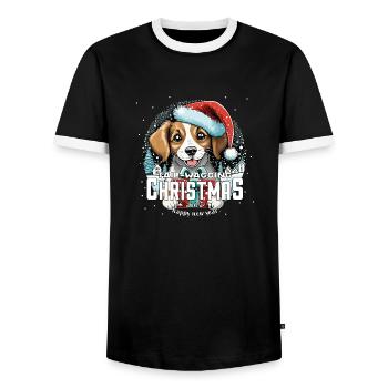 Weihnachtshund Tail Wagging Christmas - Männer Kontrast-T-Shirt - Schwarz/Weiß - Vorne - AI Model Female 172 light (172cm) & AI Model Male 178 light (178cm)