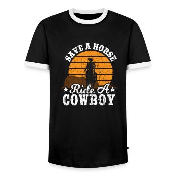 Save A Horse Ride Cowboy - Texas - Männer Kontrast-T-Shirt - Schwarz/Weiß - Vorne - AI Model Female 172 light (172cm) & AI Model Male 178 light (178cm)