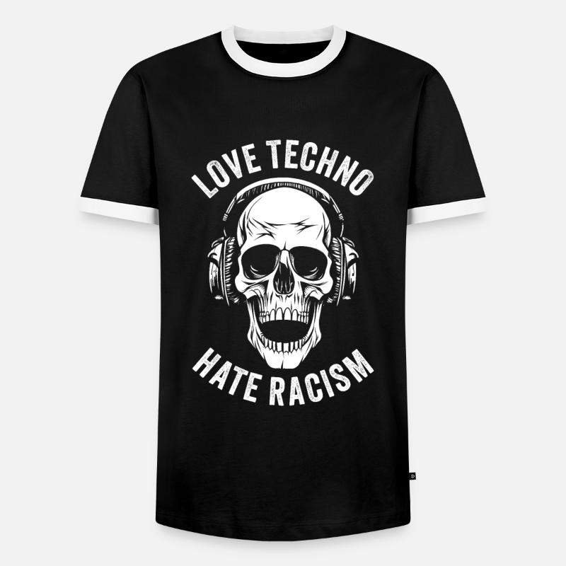 LOVE TECHNO HATE RACISM - Men's Ringer Shirt - black/white