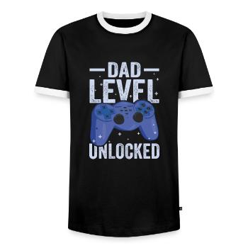 Gaming Gamer Papa Dad Level Unlocked Geschenkidee - Männer Kontrast-T-Shirt - Schwarz/Weiß - Vorne - AI Model Female 172 light (172cm) & AI Model Male 178 light (178cm)