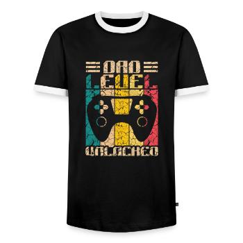 Gaming Gamer Papa Dad Level Unlocked Geschenkidee - Männer Kontrast-T-Shirt - Schwarz/Weiß - Vorne - AI Model Female 172 light (172cm) & AI Model Male 178 light (178cm)