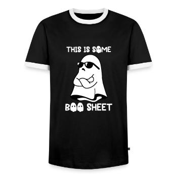 Halloween Ghost Funny This Is Some Boo Sheet - Men's Ringer Shirt - black/white - Front - AI Model Female 172 light (172cm) & AI Model Male 178 light (178cm)