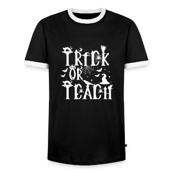 Halloween Teacher Trick Or Teach - Men's Ringer Shirt - black/white - Front - AI Model Female 172 light (172cm) & AI Model Male 178 light (178cm)
