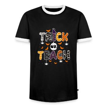Halloween Teacher Trick Or Teach - Men's Ringer Shirt - black/white - Front - AI Model Female 172 light (172cm) & AI Model Male 178 light (178cm)