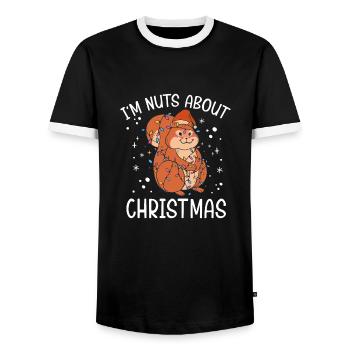 Christmas Squirrel I'm Nuts About Christmas - Men's Ringer Shirt - black/white - Front - AI Model Female 172 light (172cm) & AI Model Male 178 light (178cm)