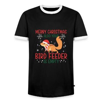 Merry Christmas Squirrel Humor Funny Witty - Men's Ringer Shirt - black/white - Front - AI Model Female 172 light (172cm) & AI Model Male 178 light (178cm)