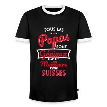 Papas géniaux mais les meilleurs sont Suisses - T-shirt contrasté Homme - noir/blanc - Devant - AI Model Female 172 light (172cm) & AI Model Male 178 light (178cm)