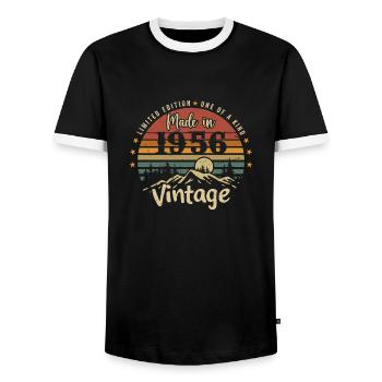 1956 Jubiläum Jahrgang 1956 Limitierte Auflage - Männer Kontrast-T-Shirt - Schwarz/Weiß - Vorne - AI Model Female 172 light (172cm) & AI Model Male 178 light (178cm)
