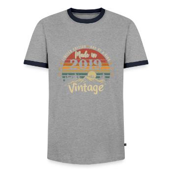 2019 Anniversaire Né En 2019 Édition Limitée - T-shirt contrasté Homme - gris/marine  - Devant - AI Model Female 172 light (172cm) & AI Model Male 178 light (178cm)