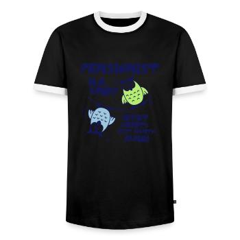 Eulen Pensionist - na und? - Männer Kontrast-T-Shirt - Schwarz/Weiß - Vorne - AI Model Female 172 light (172cm) & AI Model Male 178 light (178cm)