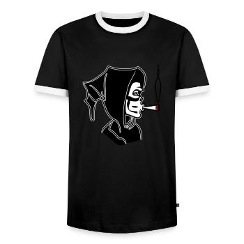 Der Tod kapuze kiffen joint - Männer Kontrast-T-Shirt - Schwarz/Weiß - Vorne - AI Model Female 172 light (172cm) & AI Model Male 178 light (178cm)