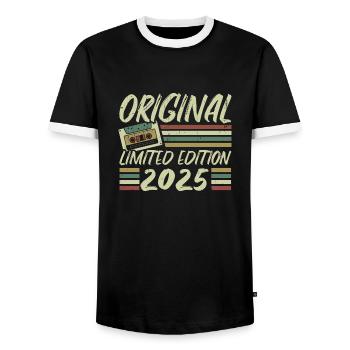 Jahrgang 2025 Retro Geburtstagsgeschenk 2025 - Männer Kontrast-T-Shirt - Schwarz/Weiß - Vorne - AI Model Female 172 light (172cm) & AI Model Male 178 light (178cm)