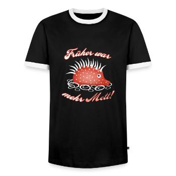 Früher war mehr Mett! - Männer Kontrast-T-Shirt - Schwarz/Weiß - Vorne - AI Model Female 172 light (172cm) & AI Model Male 178 light (178cm)