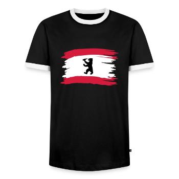 Berlin - Bierlin Flag - Men's Ringer Shirt - black/white - Front - AI Model Female 172 light (172cm) & AI Model Male 178 light (178cm)