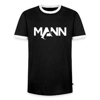 Man - The Man Who Can! - Men's Ringer Shirt - black/white - Front - AI Model Female 172 light (172cm) & AI Model Male 178 light (178cm)