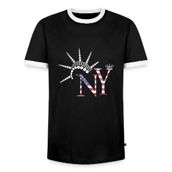 Drapeau des États-Unis Drapeau de New York Statue de la Liberté Cadeau - T-shirt contrasté Homme - noir/blanc - Devant - AI Model Female 172 light (172cm) & AI Model Male 178 light (178cm)