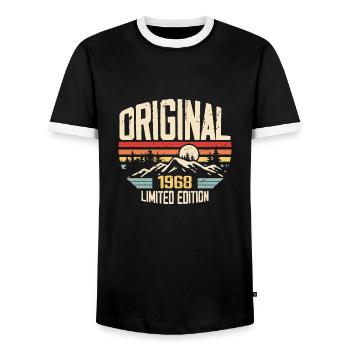 Nostalgic 1968 Birthday Present 1968 - Men's Ringer Shirt - black/white - Front - AI Model Female 172 light (172cm) & AI Model Male 178 light (178cm)