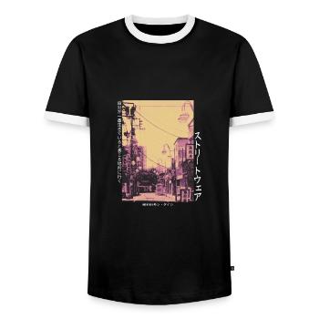 Esthétique Streetwear japonaise - T-shirt contrasté Homme - noir/blanc - Devant - AI Model Female 172 light (172cm) & AI Model Male 178 light (178cm)