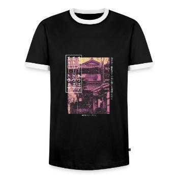 Esthétique Streetwear japonaise - T-shirt contrasté Homme - noir/blanc - Devant - AI Model Female 172 light (172cm) & AI Model Male 178 light (178cm)