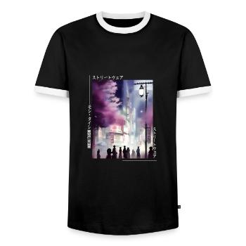 Esthétique streetwear japonaise - T-shirt contrasté Homme - noir/blanc - Devant - AI Model Female 172 light (172cm) & AI Model Male 178 light (178cm)