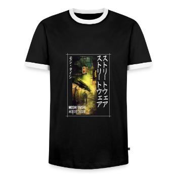 Esthétique streetwear japonaise - T-shirt contrasté Homme - noir/blanc - Devant - AI Model Female 172 light (172cm) & AI Model Male 178 light (178cm)