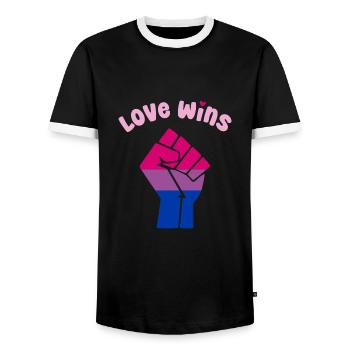 L’amour gagne le poing de la fierté bisexuelle pour l’égalité - T-shirt contrasté Homme - noir/blanc - Devant - AI Model Female 172 light (172cm) & AI Model Male 178 light (178cm)
