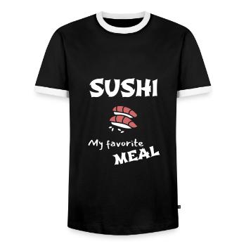 sushi favorite meal shop sushi - Men's Ringer Shirt - black/white - Front - AI Model Female 172 light (172cm) & AI Model Male 178 light (178cm)